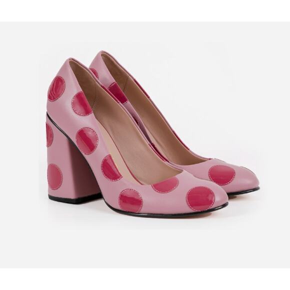 Butrich 9 pink polka dot casino block heels - Picture 1 of 7
